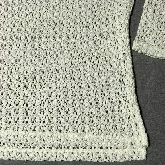 Aerie White Crochet Knit 3/4 sleeve Pullover Sweater Top Womens size Small - Picture 3 of 11